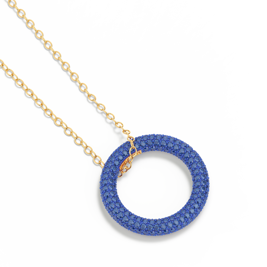 Hello Ella Full Circle Pendant Necklace in Blue