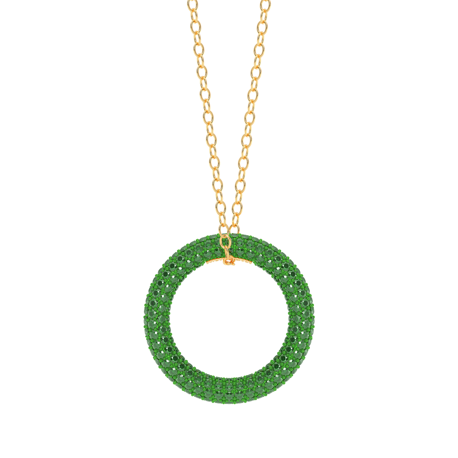 Hello Ella Full Circle Pendant Necklace in Green