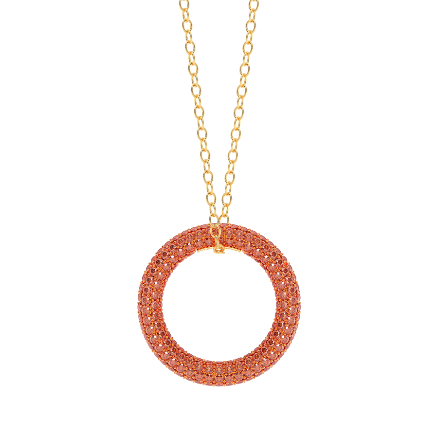 Hello Ella Full Circle Pendant Necklace in Orange