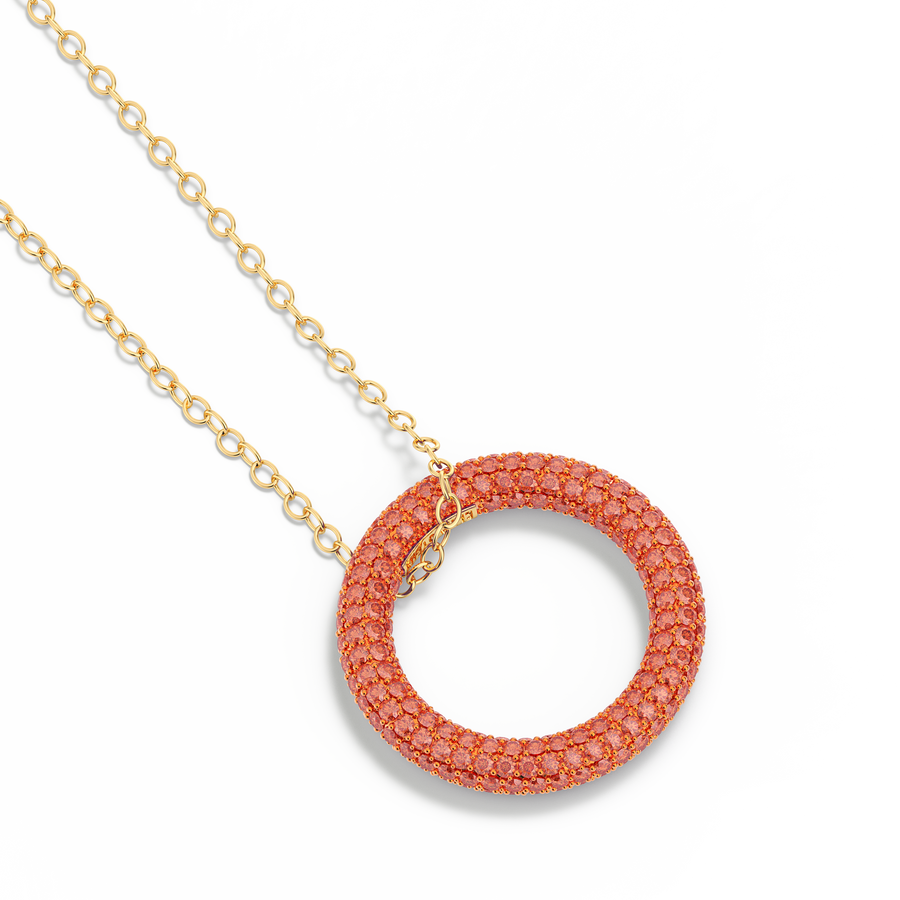 Hello Ella Full Circle Pendant Necklace in Orange