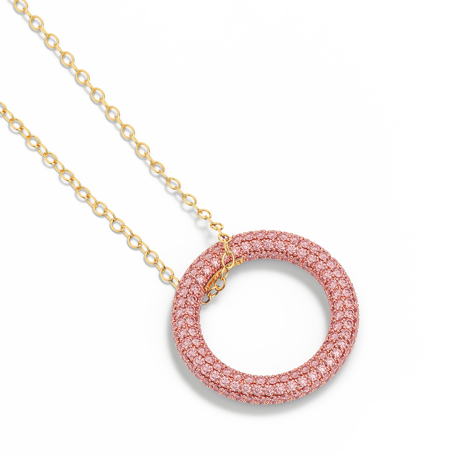 Hello Ella Full Circle Pendant Necklace in Pink