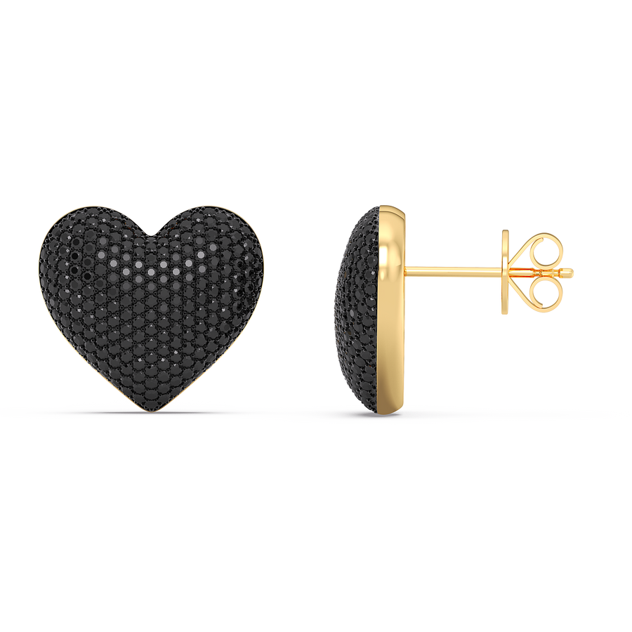 Hello Ella Heart Studs in Black