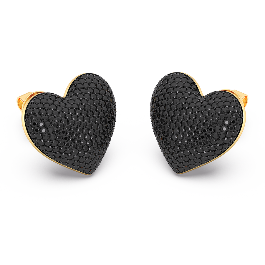 Hello Ella Heart Studs in Black