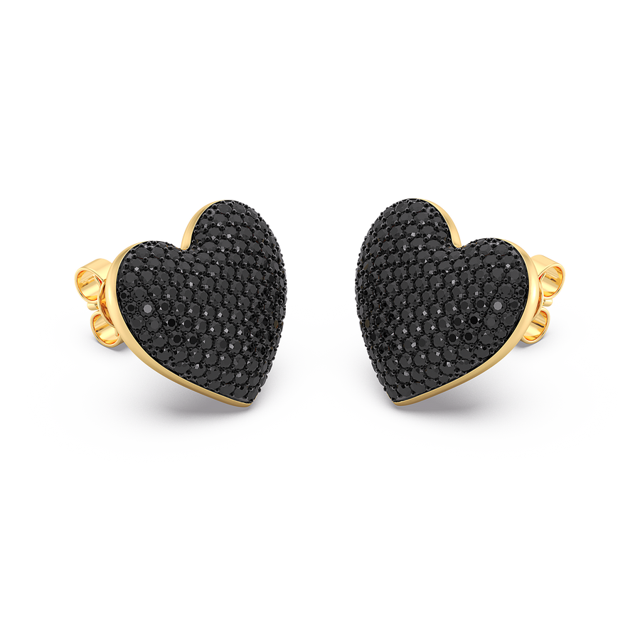 Hello Ella Heart Studs in Black