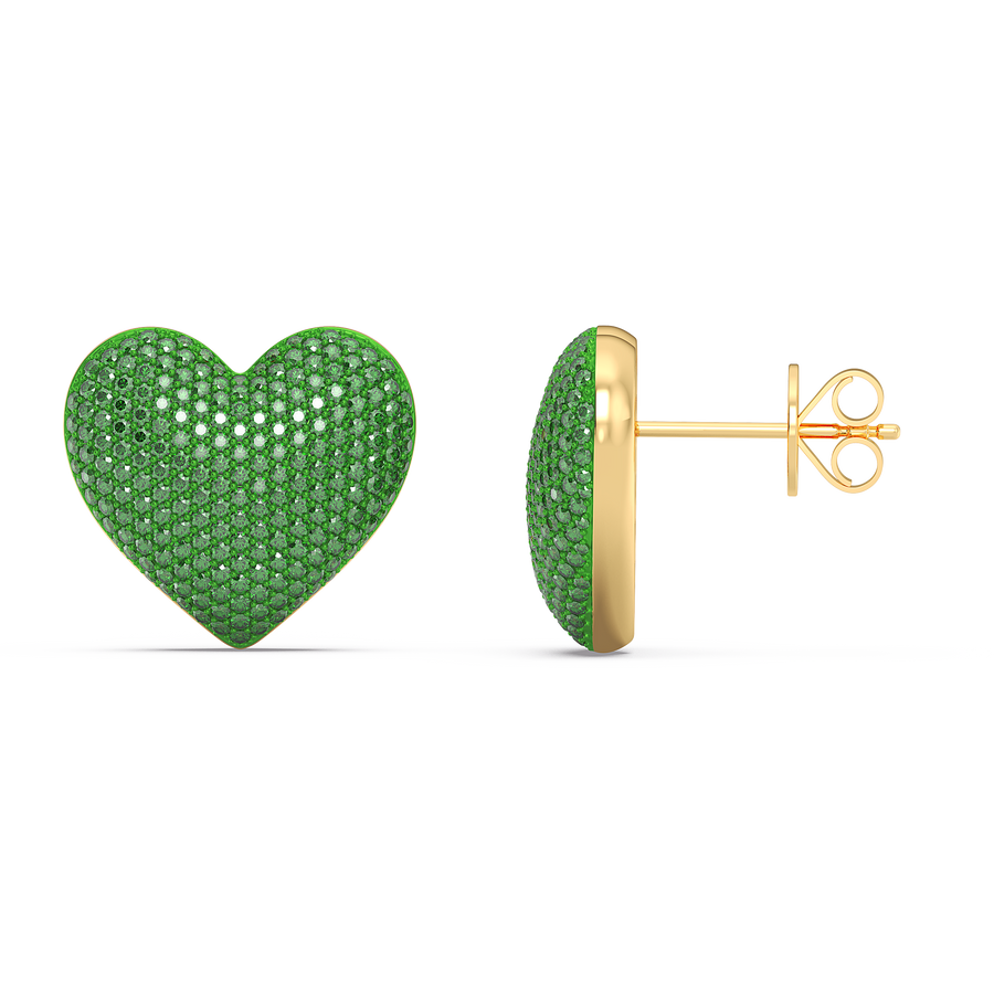 Hello Ella Heart Studs in Green