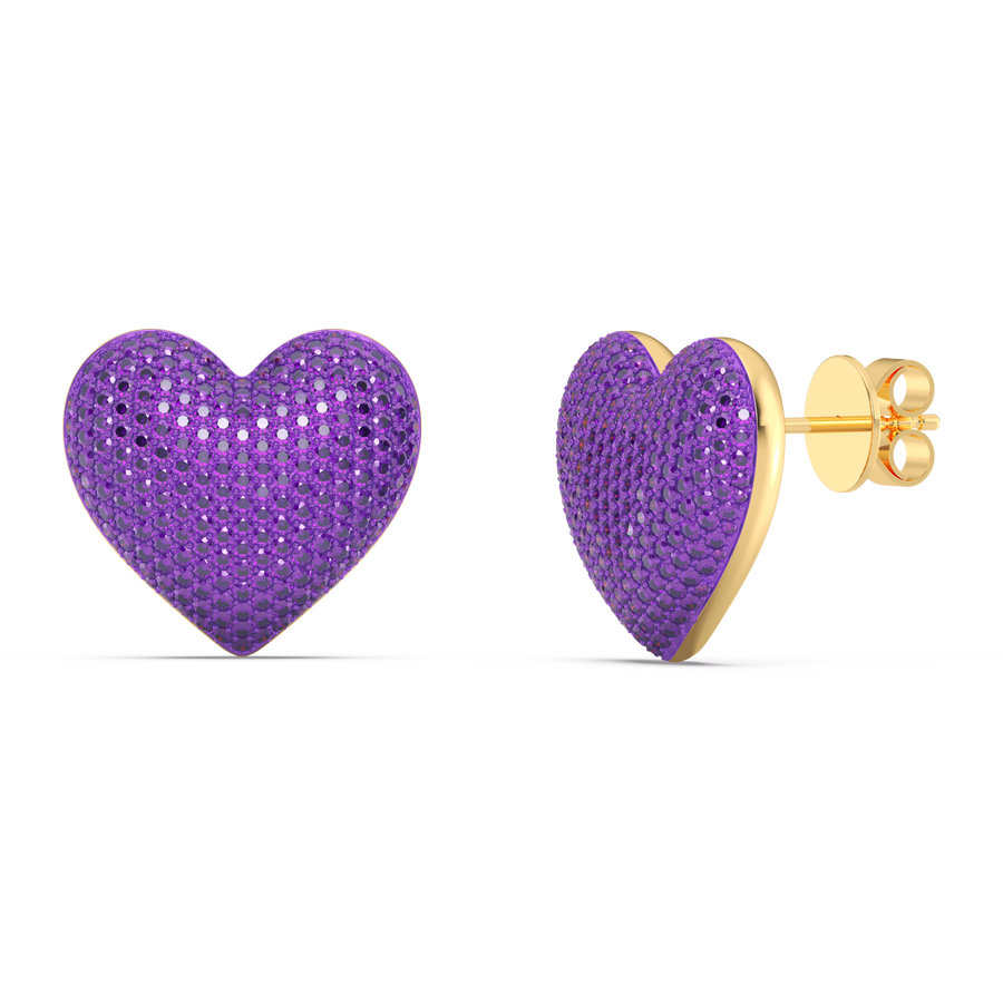 Hello Ella Heart Studs in Purple