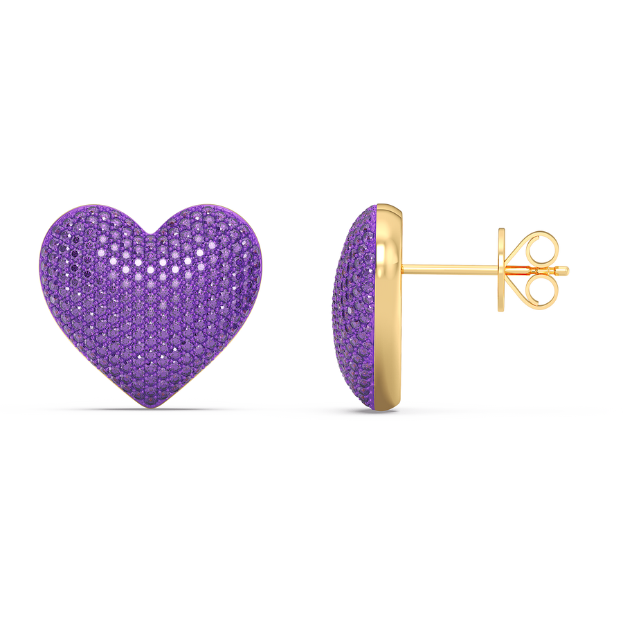 Hello Ella Heart Studs in Purple