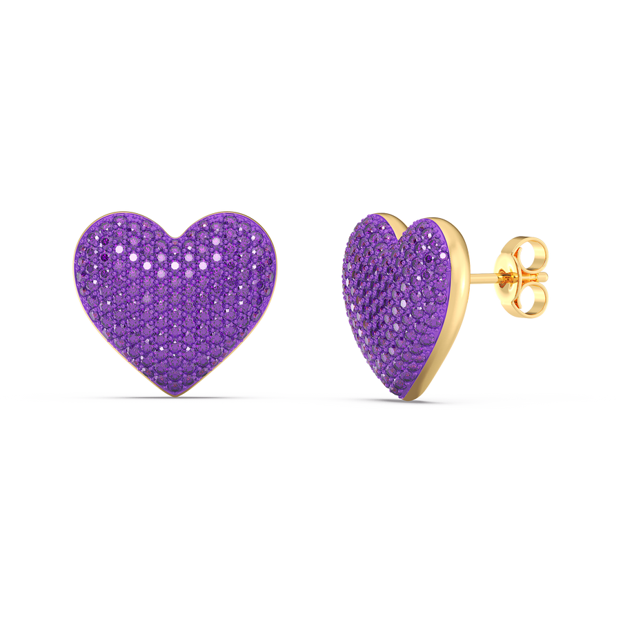 Hello Ella Heart Studs in Purple