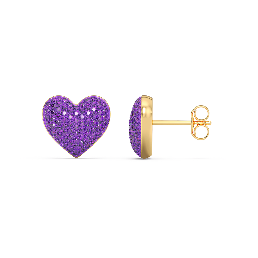 Hello Ella Heart Studs in Purple