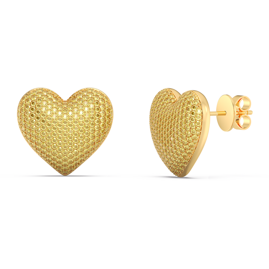 Hello Ella Heart Studs in Yellow