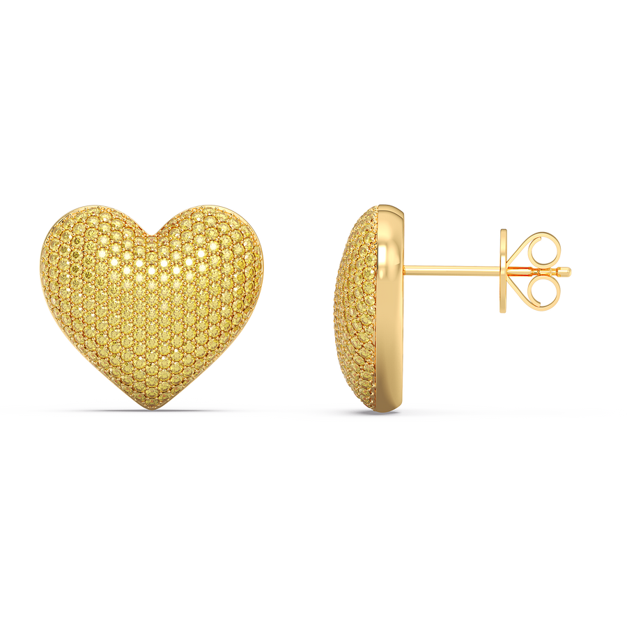 Hello Ella Heart Studs in Yellow