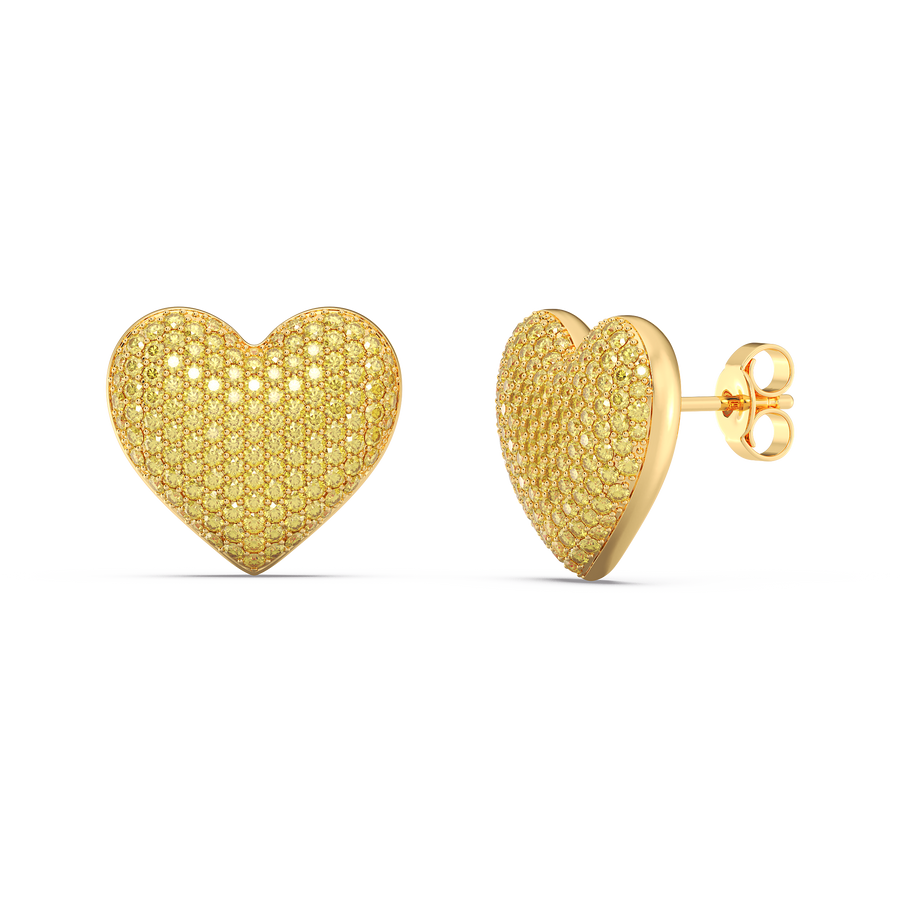 Hello Ella Heart Studs in Yellow