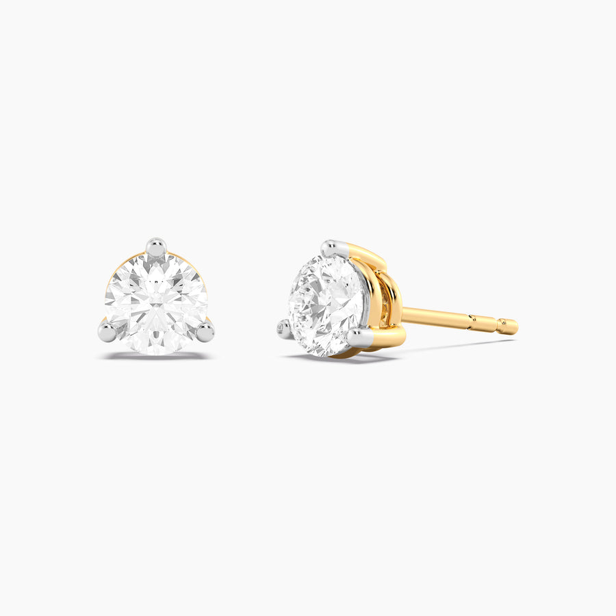 Lab-Grown 1.00 Ct Three Prong Stud Earrings
