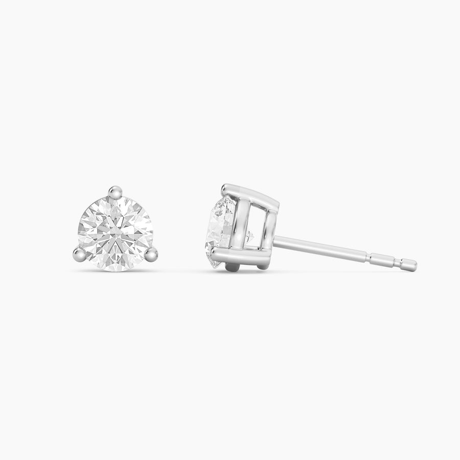 Lab-Grown 1.00 Ct Three Prong Stud Earrings