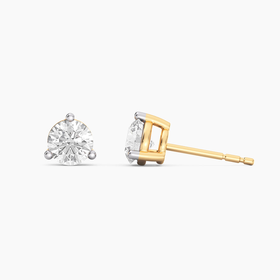Lab-Grown 1.00 Ct Three Prong Stud Earrings
