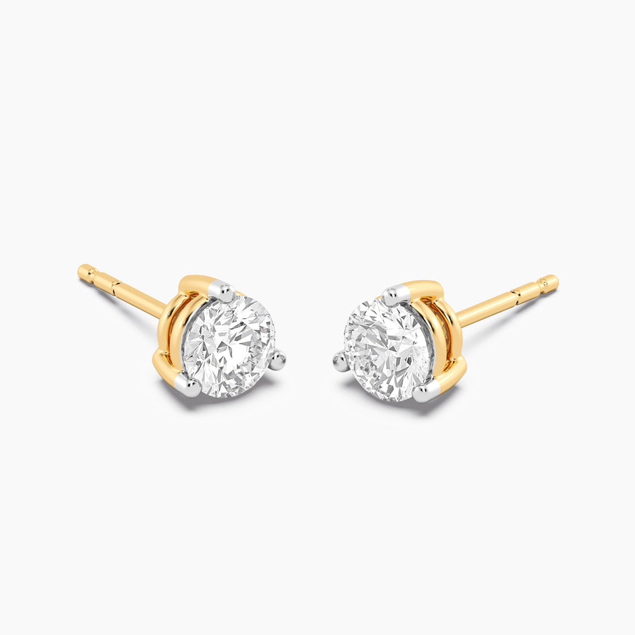 Lab-Grown 1.00 Ct Three Prong Stud Earrings