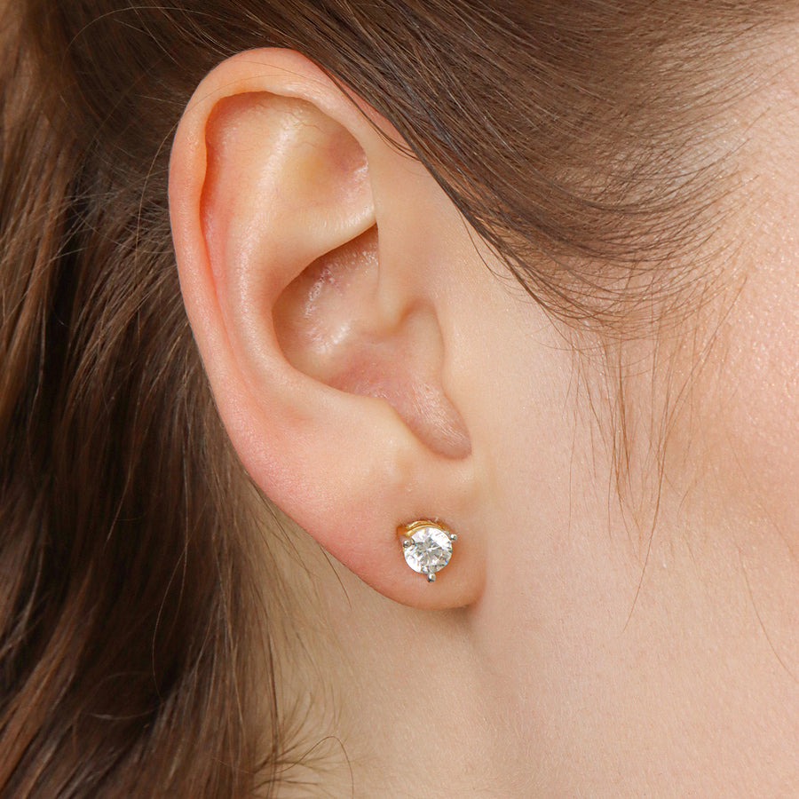 Lab-Grown 1.00 Ct Three Prong Stud Earrings