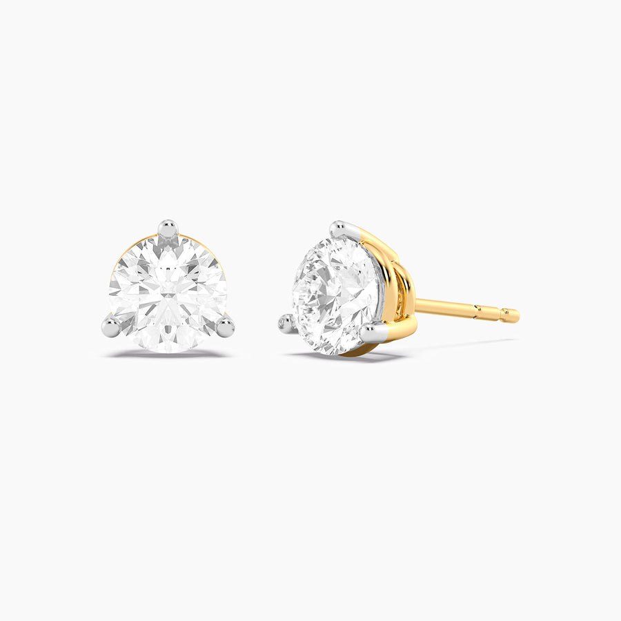 Lab-Grown 2.00 Ct Three Prong Stud Earrings