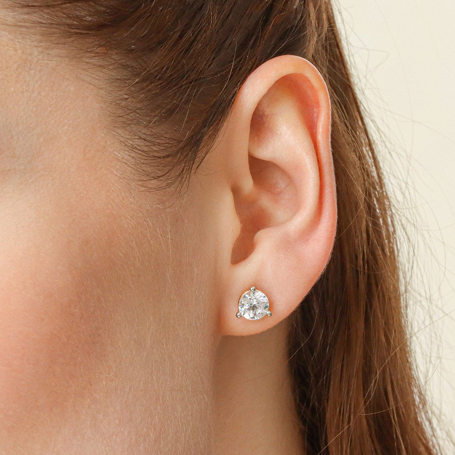 Lab-Grown 2.00 Ct Three Prong Stud Earrings