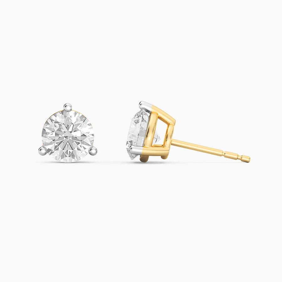 Lab-Grown 2.00 Ct Three Prong Stud Earrings