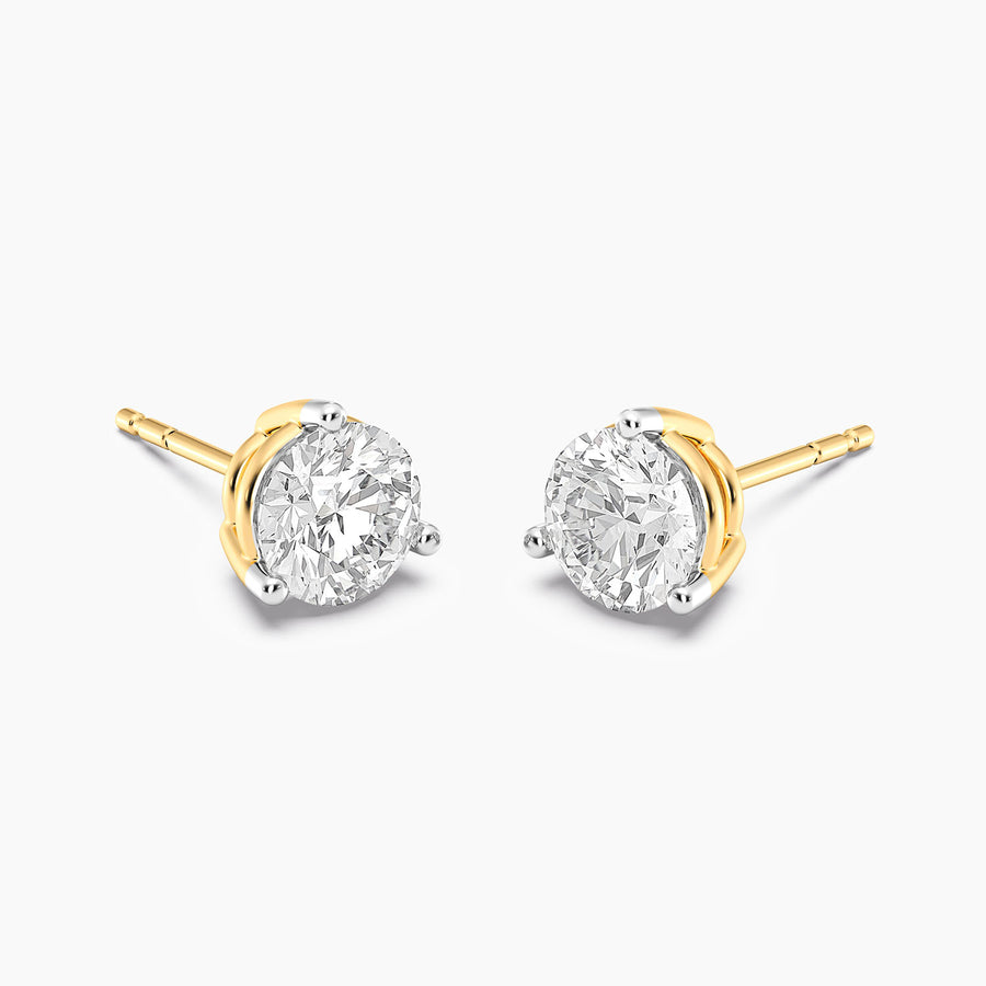 Lab-Grown 2.00 Ct Three Prong Stud Earrings