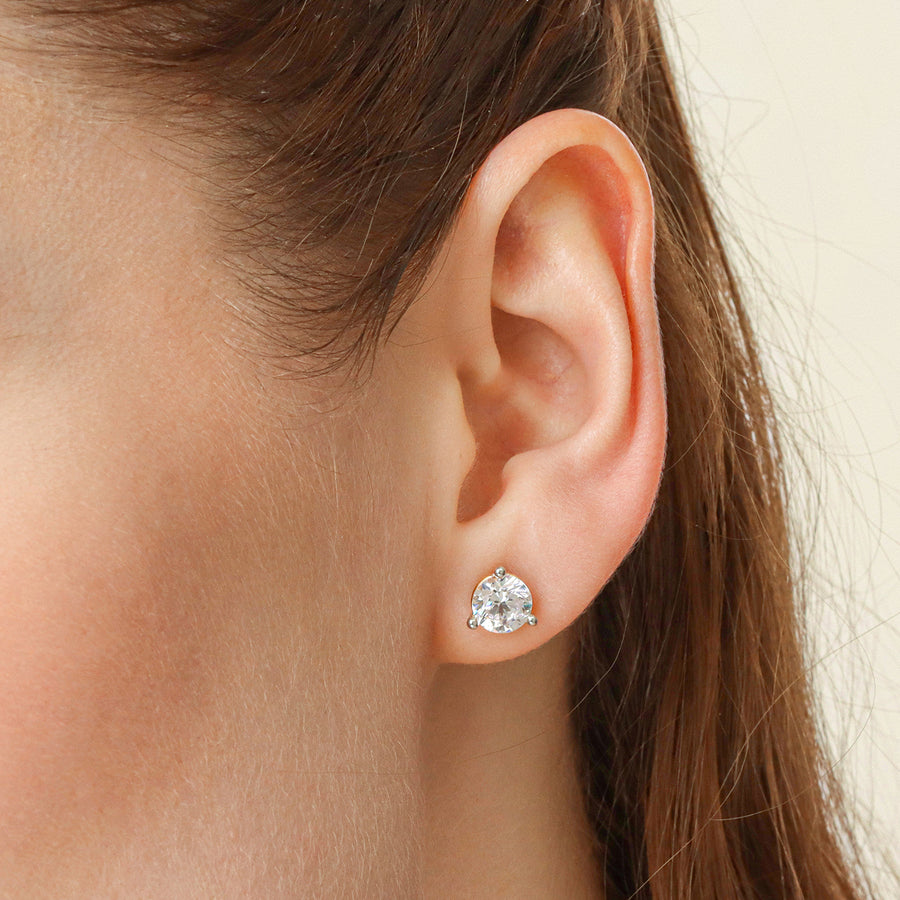 Lab-Grown 2.00 Ct Three Prong Stud Earrings