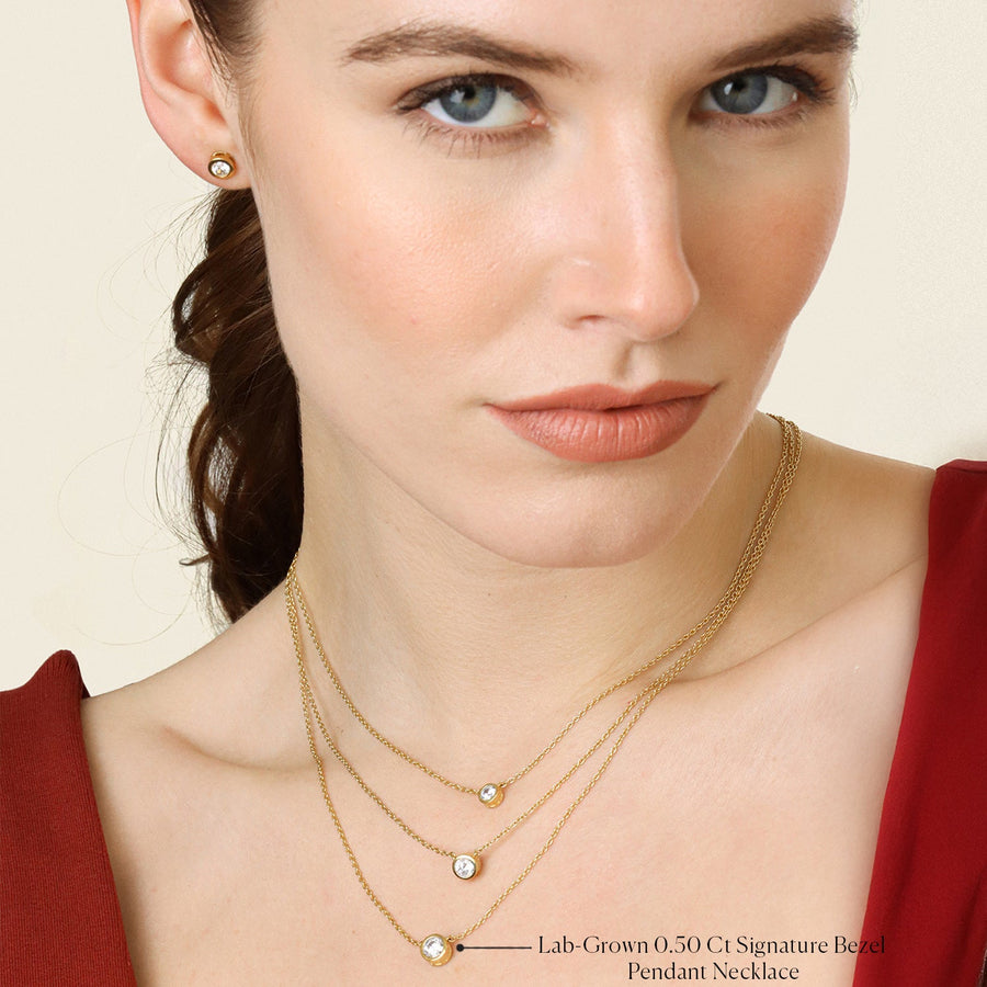 Lab-Grown 0.50 Ct Signature Bezel Pendant Necklace