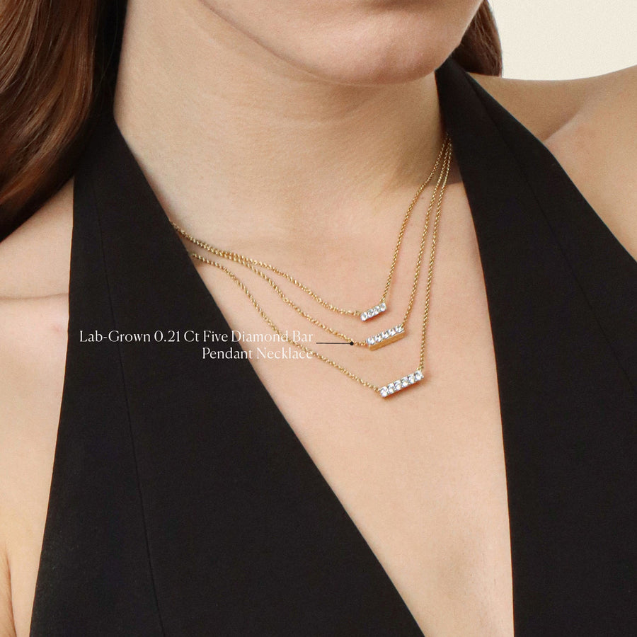 Lab-Grown 0.21 Ct Five Diamond Bar Pendant Necklace