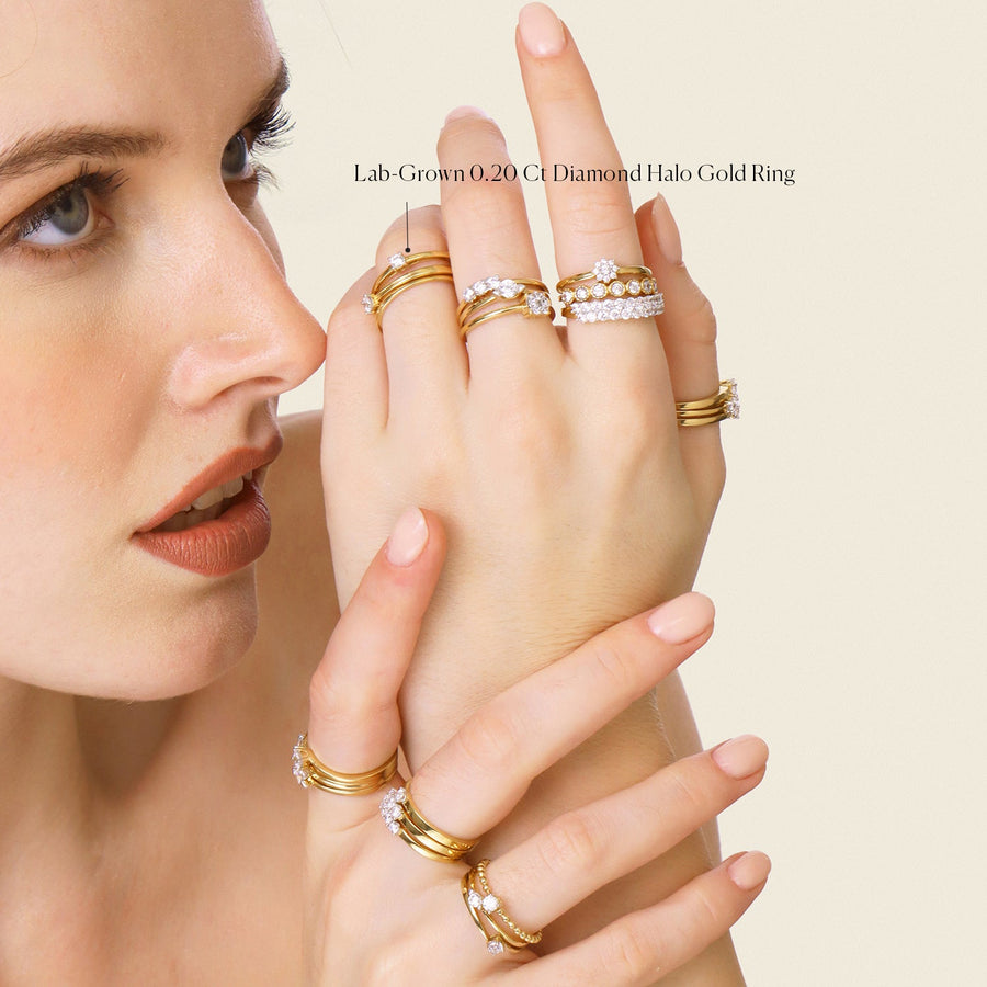 Lab-Grown 0.20 Ct Diamond Halo Gold Ring