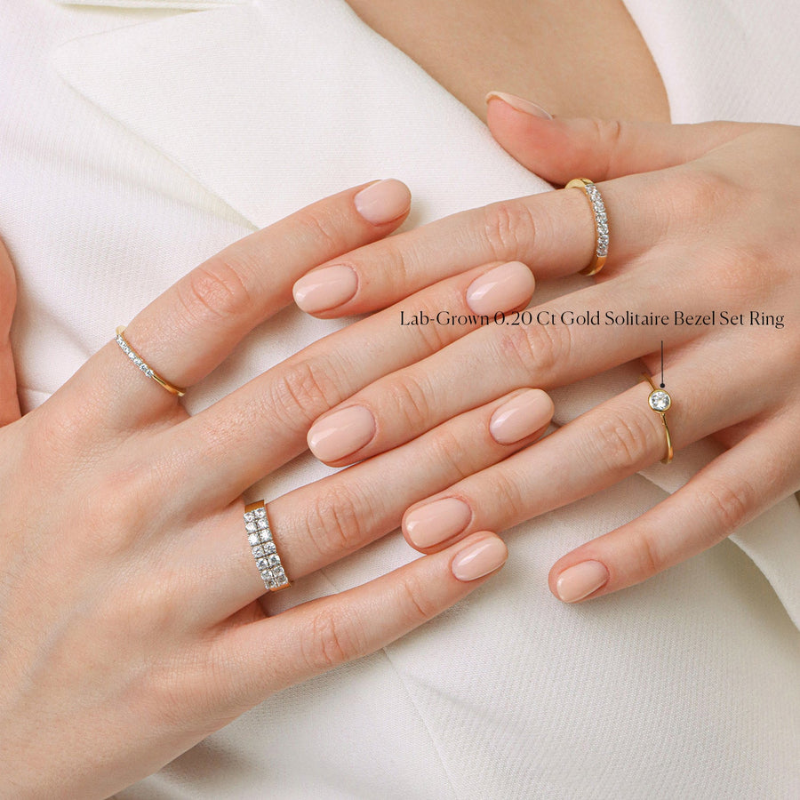 Lab-Grown 0.20 Ct Gold Solitaire Bezel Set Ring