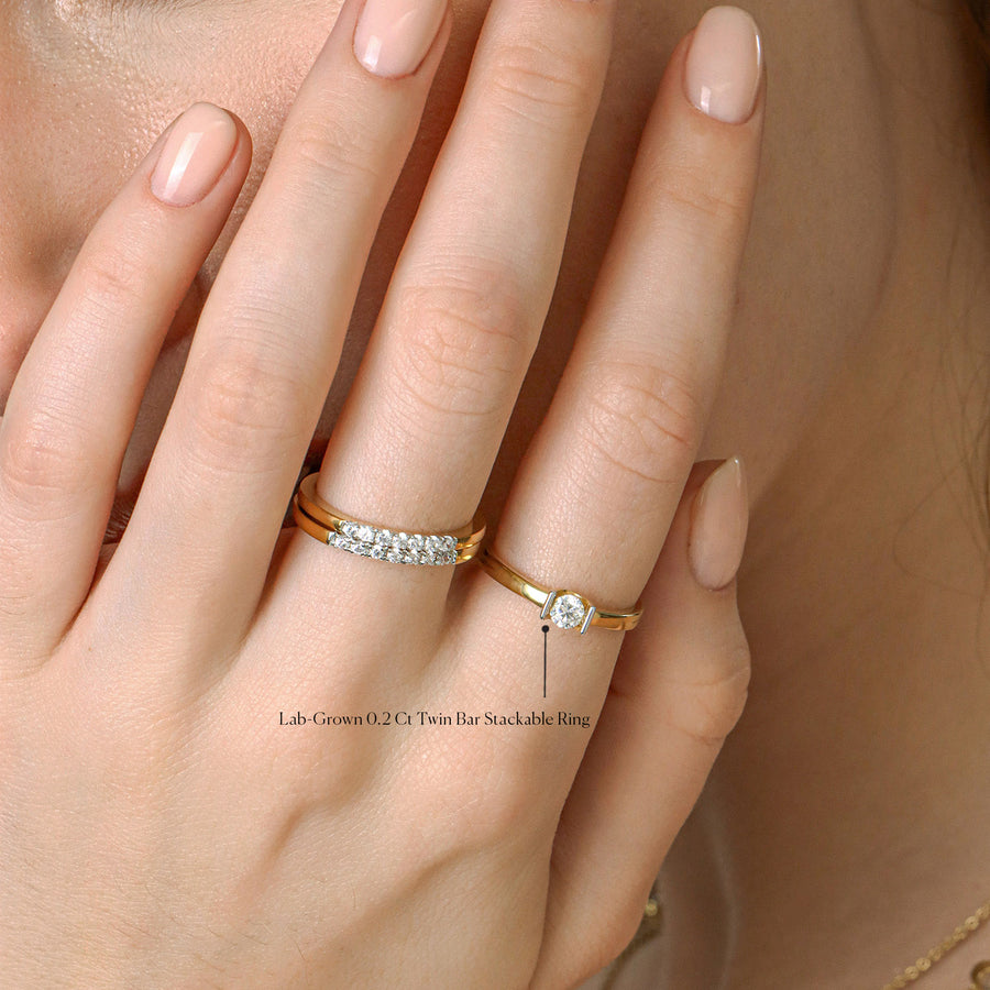 Lab-Grown 0.20 Ct Twin Bar Stackable Ring