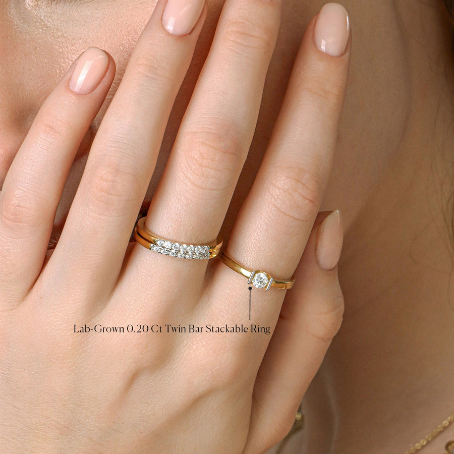 Lab-Grown 0.20 Ct Twin Bar Stackable Ring