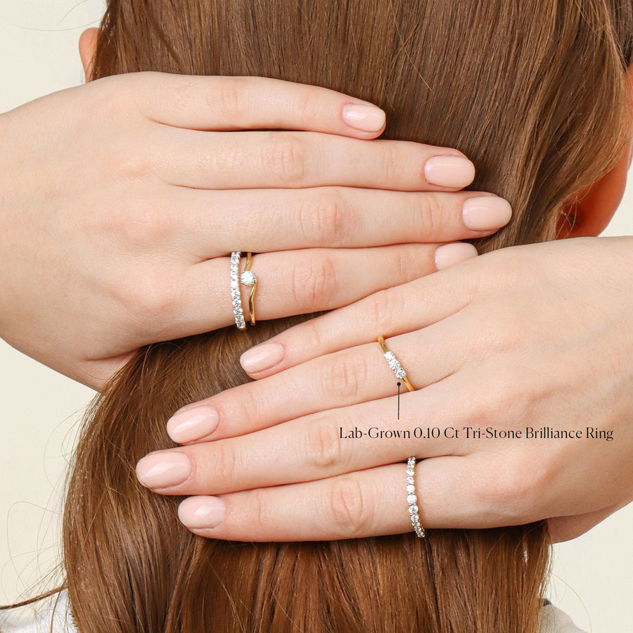 Lab-Grown 0.10 Ct Tri-Stone Brilliance Ring