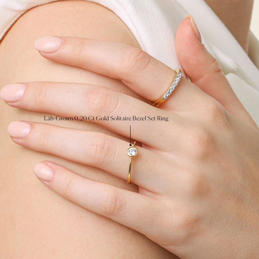 Lab-Grown 0.20 Ct Gold Solitaire Bezel Set Ring