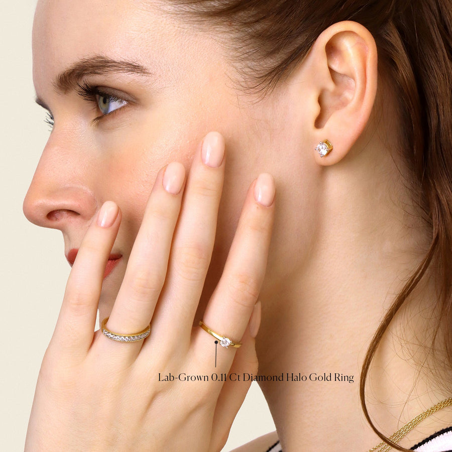 Lab-Grown 0.11 Ct Diamond Halo Gold Ring