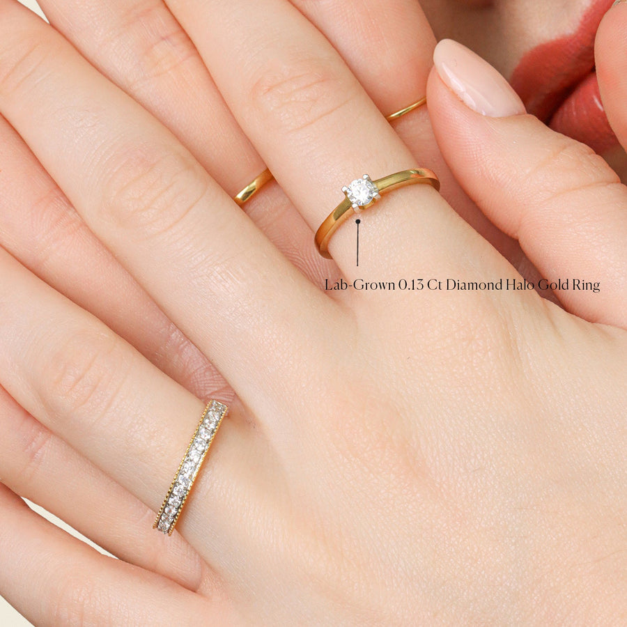 Lab-Grown 0.13 Ct Diamond Halo Gold Ring