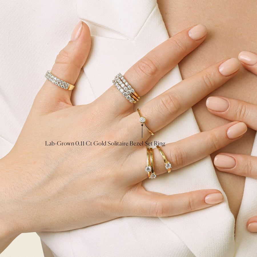 Lab-Grown 0.11 Ct Gold Solitaire Bezel Set Ring