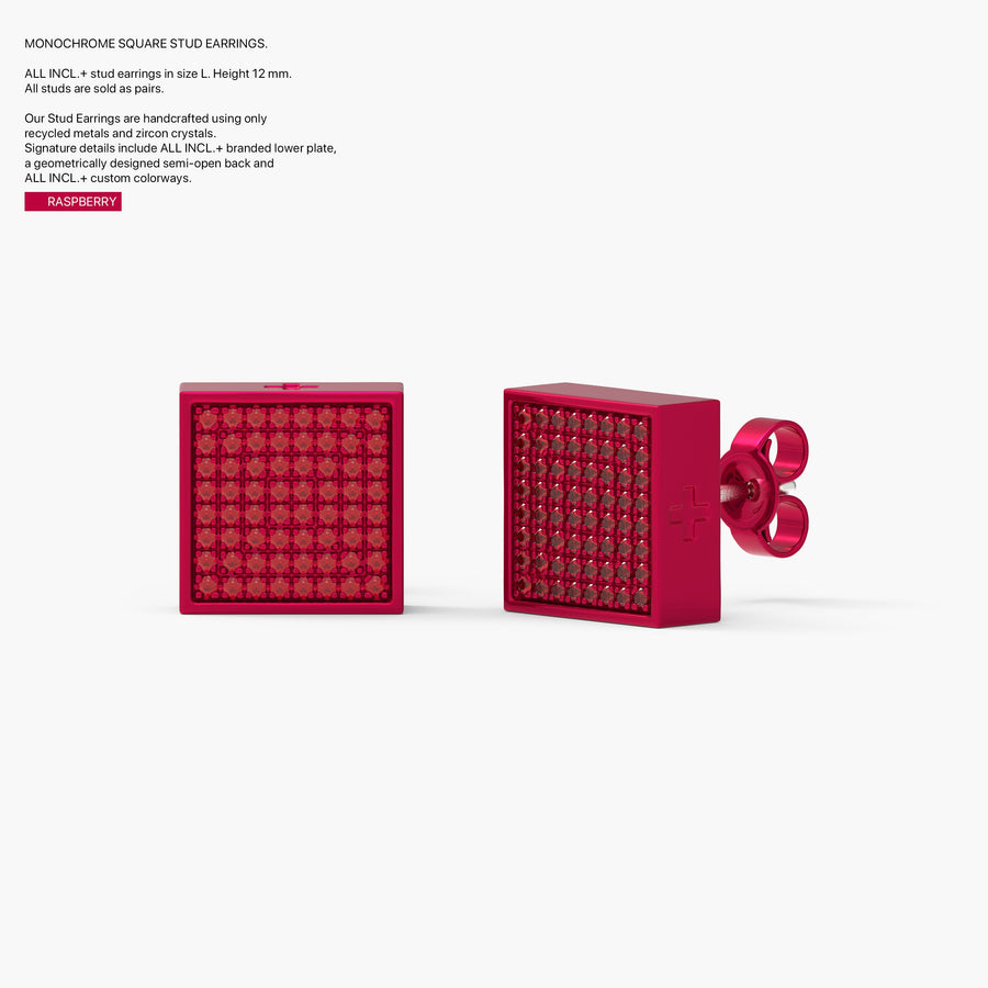 Monochrome Square Studs in Raspberry