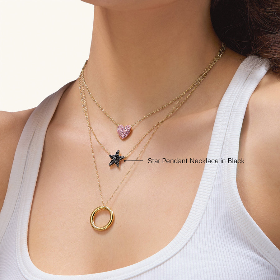 Hello Ella Star Pendant Necklace in Black