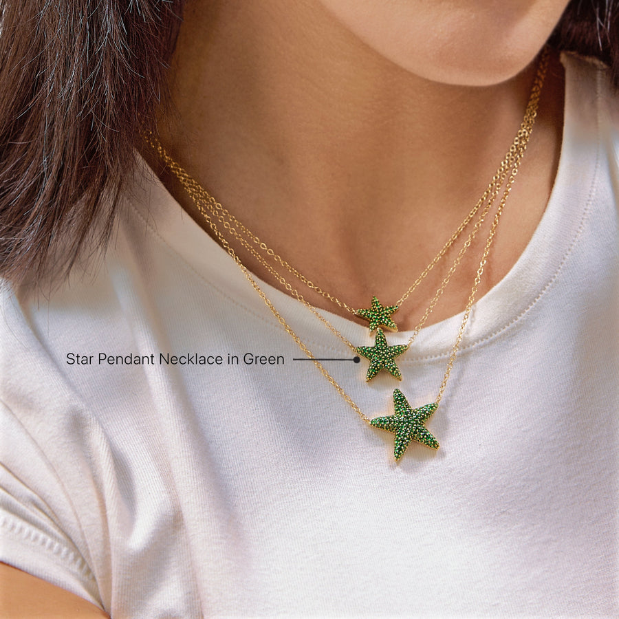 Hello Ella Star Pendant Necklace in Green