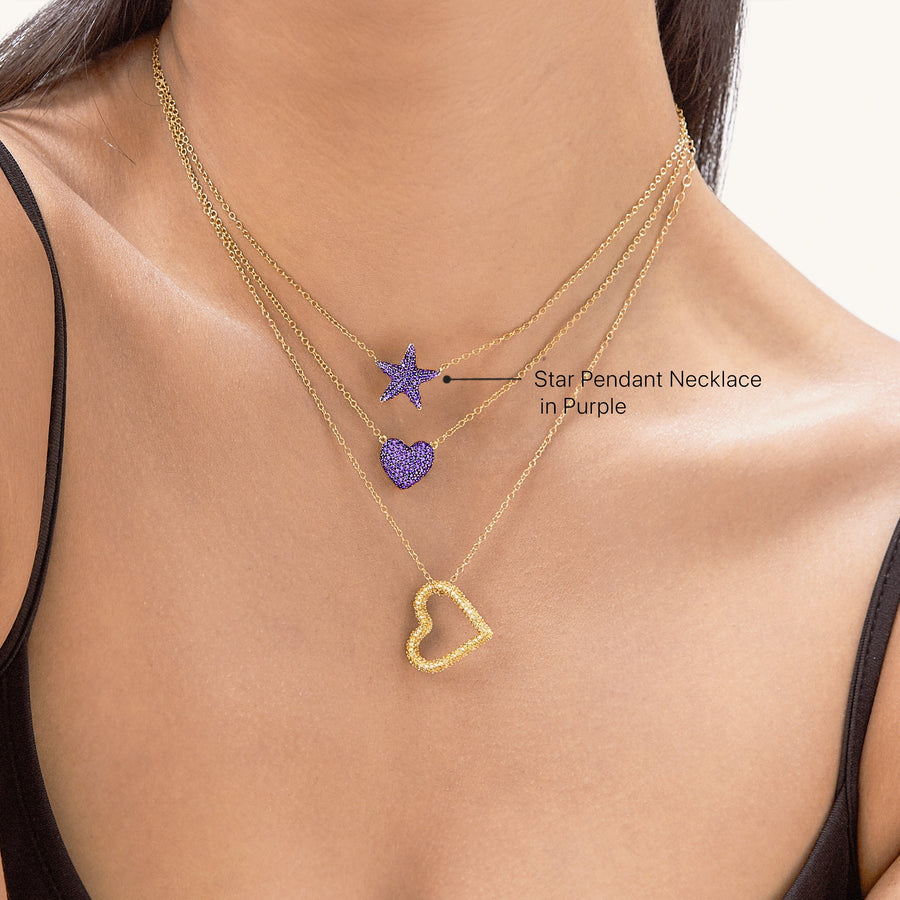 Hello Ella Star Pendant Necklace in Purple