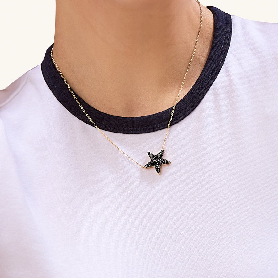 Hello Ella Star Pendant Necklace in Black