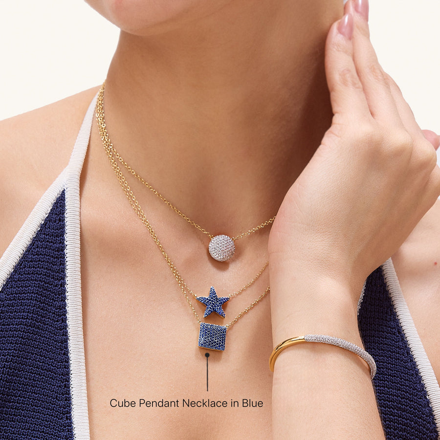 Hello Ella Cube Pendant Necklace in Blue