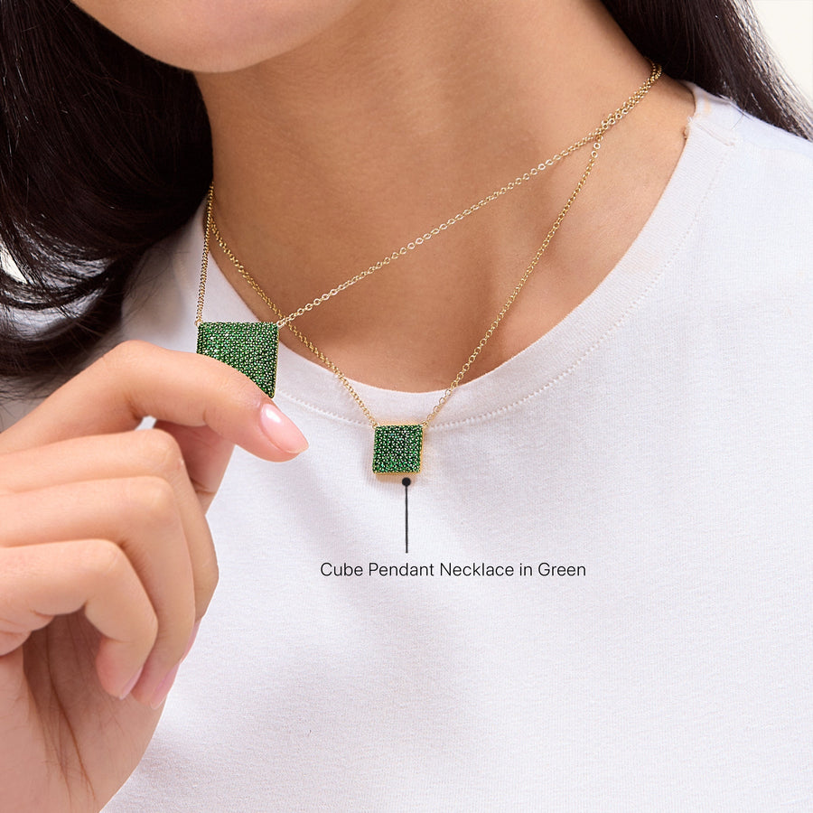 Hello Ella Cube Pendant Necklace in Green