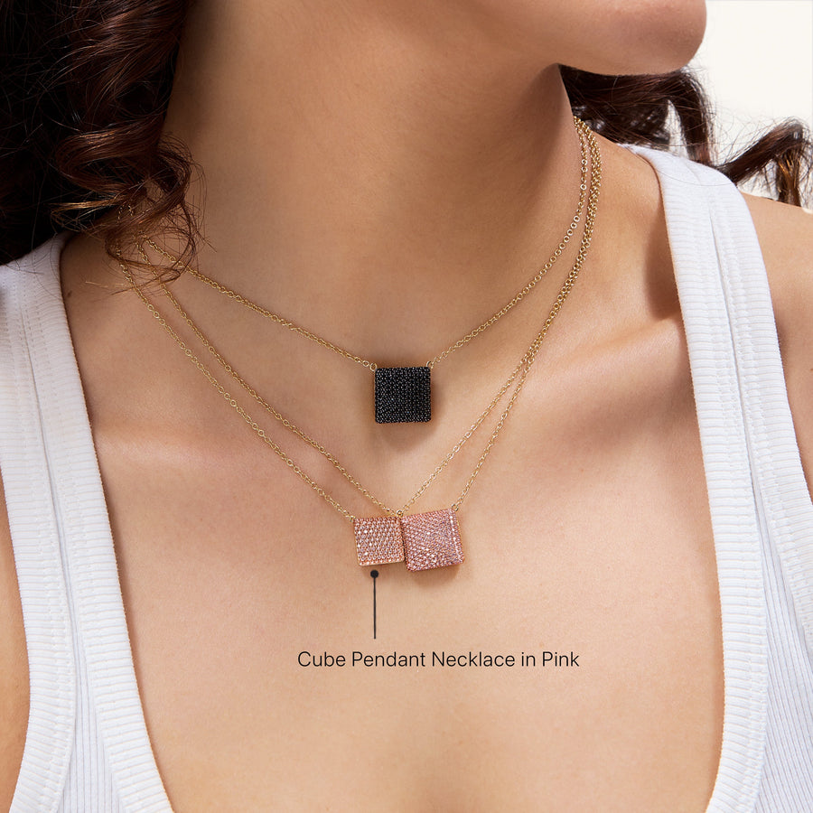 Hello Ella Cube Pendant Necklace in Pink