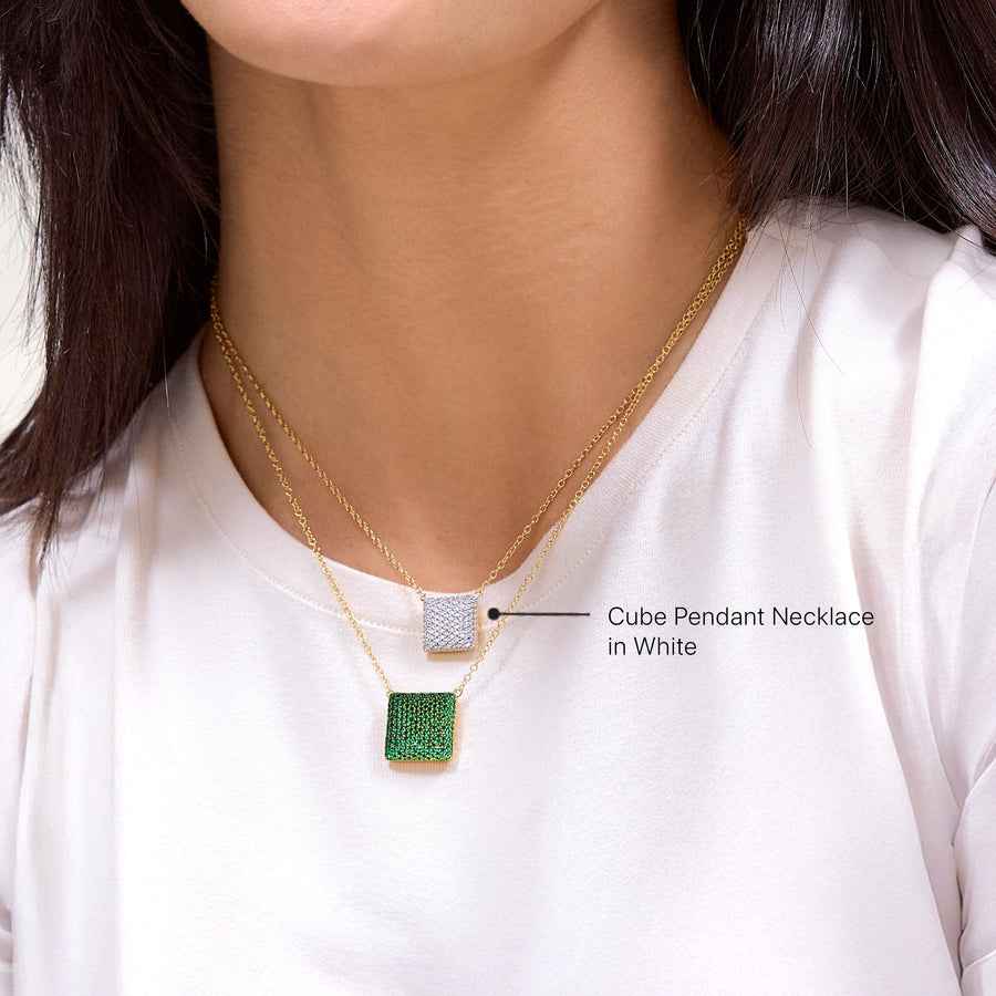 Hello Ella Cube Pendant Necklace in White