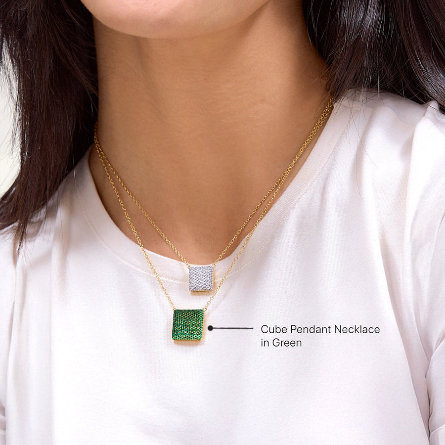 Hello Ella Cube Pendant Necklace in Green