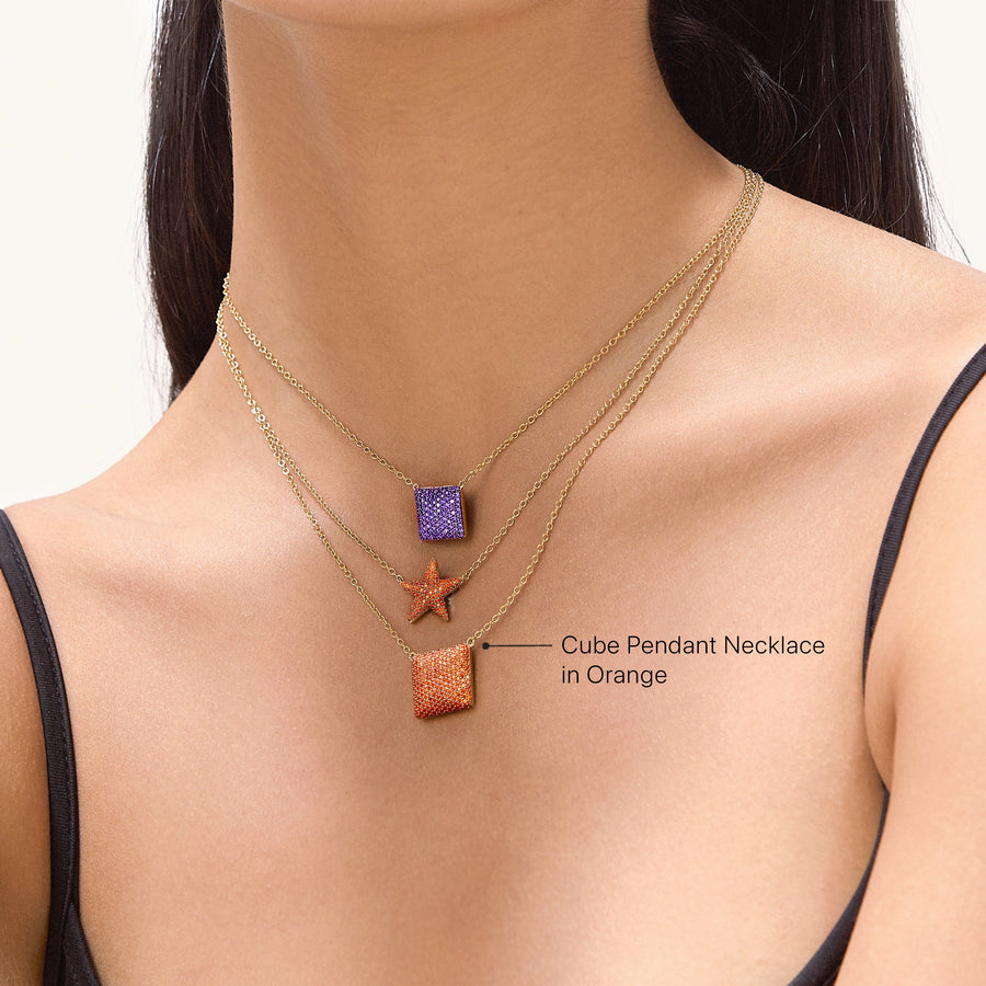 Hello Ella Cube Pendant Necklace in Orange