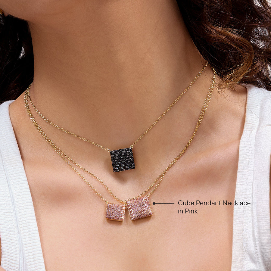 Hello Ella Cube Pendant Necklace in Pink