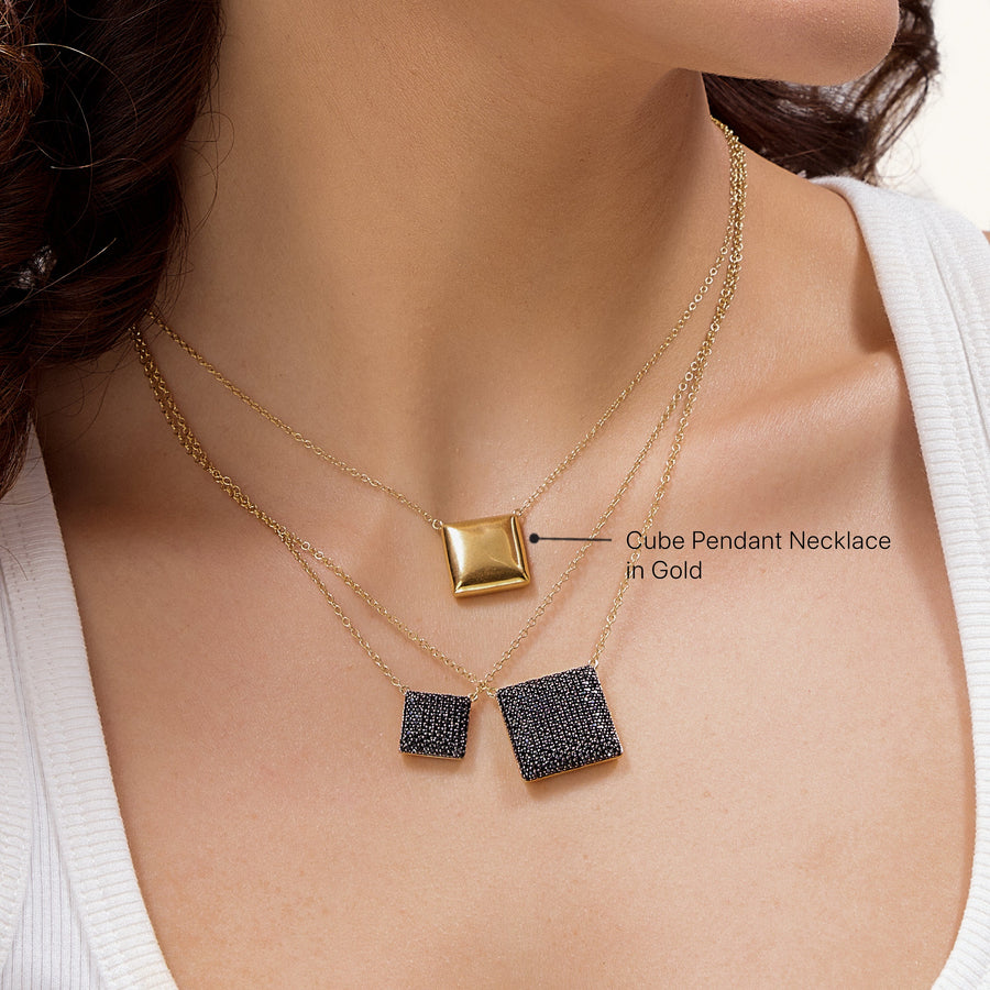 Hello Ella Cube Pendant Necklace in Gold